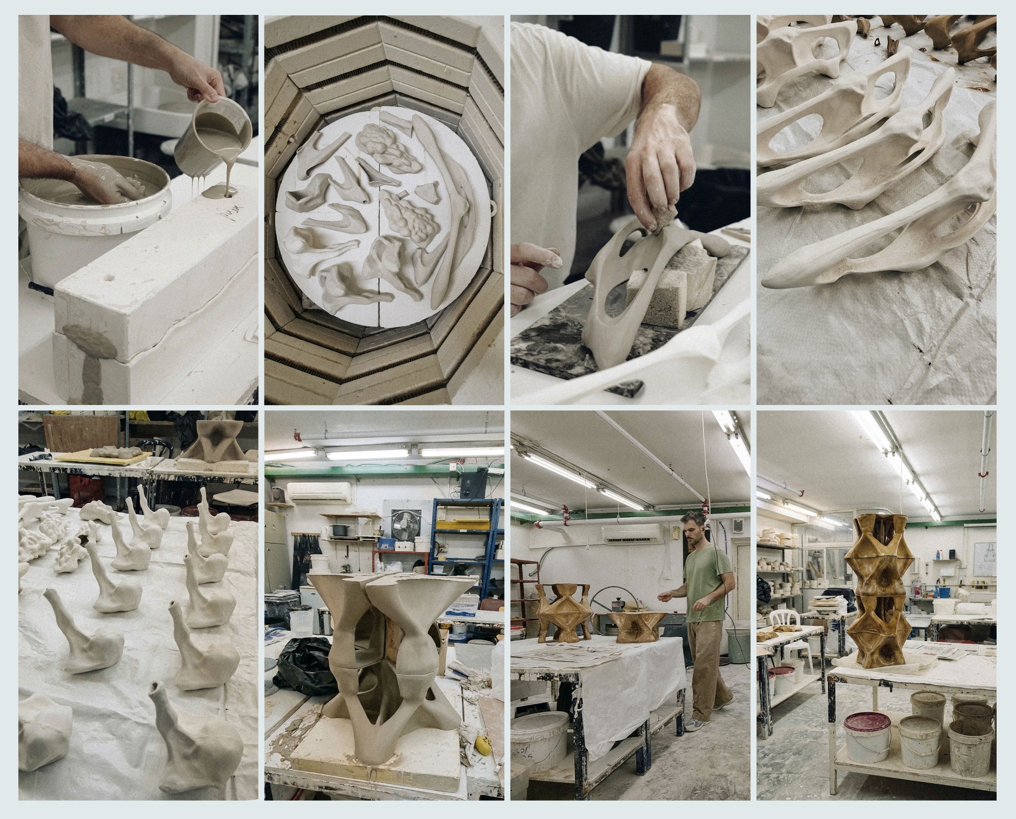 Studio process: casting, forming, assembling, and testing ceramic objects